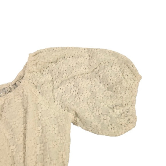 Belle Poque Blouse Top Womens Beige M Smocked Puff Sleeve Floral Stretch‎ Raglan - Picture 5 of 12